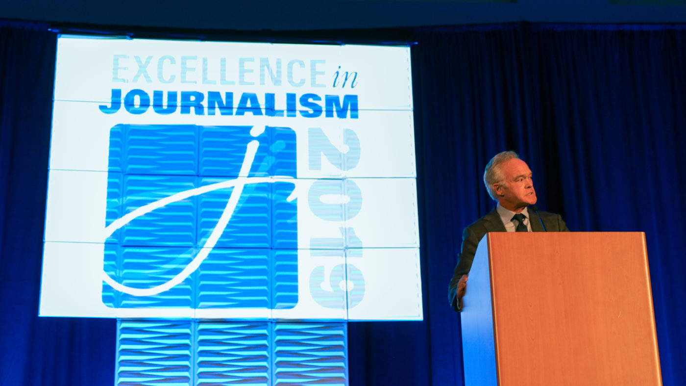 Scott Pelley, Ryan Witt, EIJ19, RTDNA, student newsroom